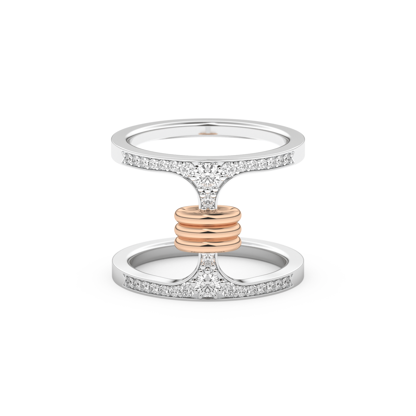 Multi Stones and Double Shank Wedding Band with 0.361 CT Round Cut Moissanite – Yellow, White, or Rose Gold