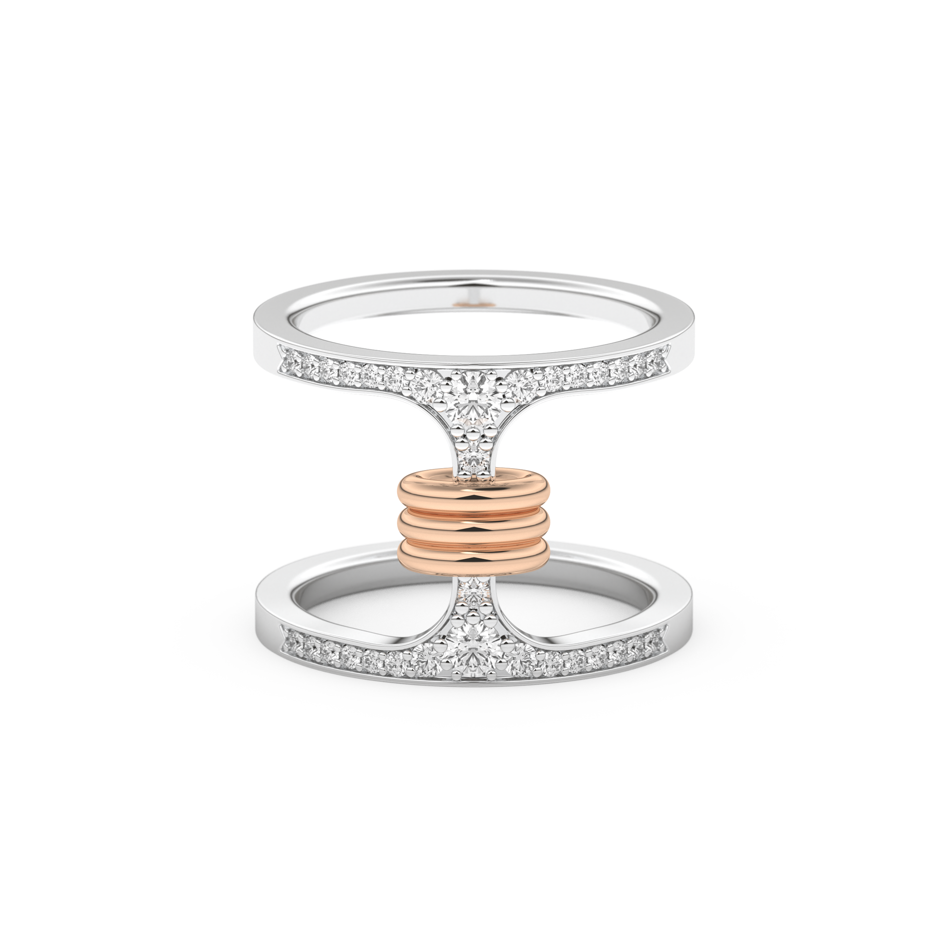 Multi Stones and Double Shank Wedding Band with 0.361 CT Round Cut Moissanite – Yellow, White, or Rose Gold