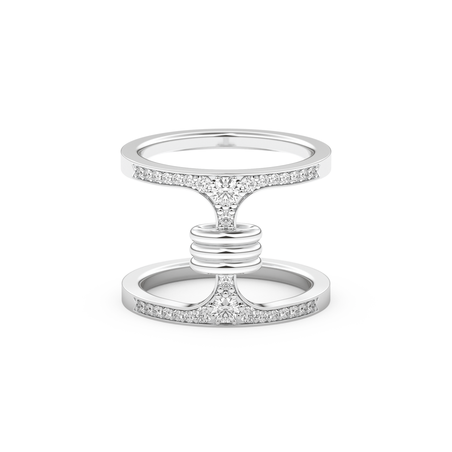 Multi Stones and Double Shank Wedding Band with 0.361 CT Round Cut Moissanite – Yellow, White, or Rose Gold