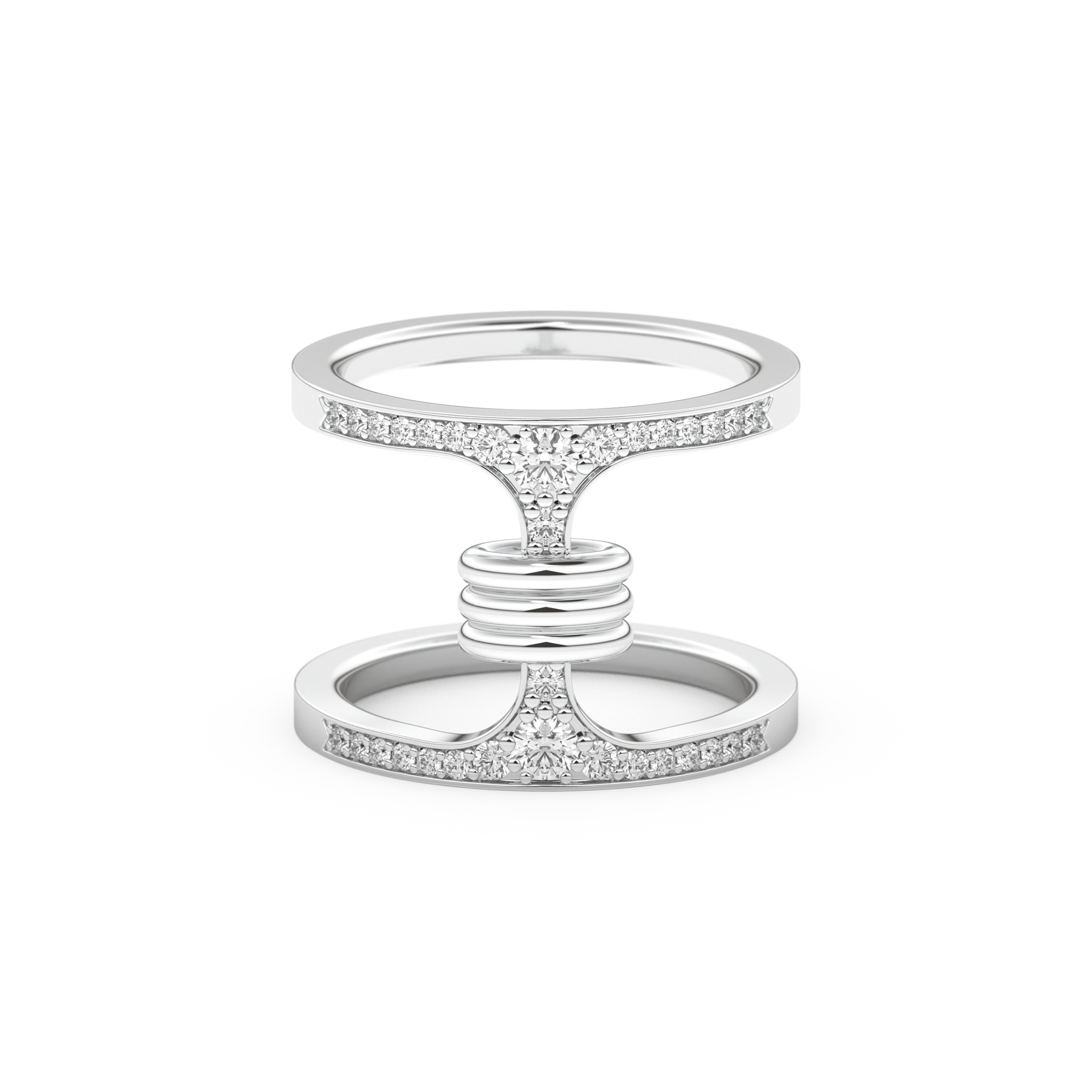 Multi Stones and Double Shank Wedding Band with 0.361 CT Round Cut Moissanite – Yellow, White, or Rose Gold