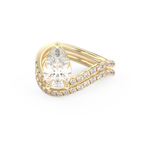 Elongated Pear Cut 1.74 Carat Moissanite Ring – Curved Shank and Pave Setting in Gold