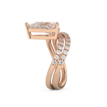 Elongated Pear Cut 1.74 Carat Moissanite Ring – Curved Shank and Pave Setting in Gold