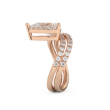 Elongated Pear Cut 1.74 Carat Moissanite Ring – Curved Shank and Pave Setting in Gold