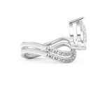 Elongated Pear Cut 1.74 Carat Moissanite Ring – Curved Shank and Pave Setting in Gold