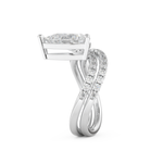 Elongated Pear Cut 1.74 Carat Moissanite Ring – Curved Shank and Pave Setting in Gold