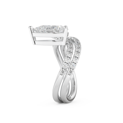 Elongated Pear Cut 1.74 Carat Moissanite Ring – Curved Shank and Pave Setting in Gold