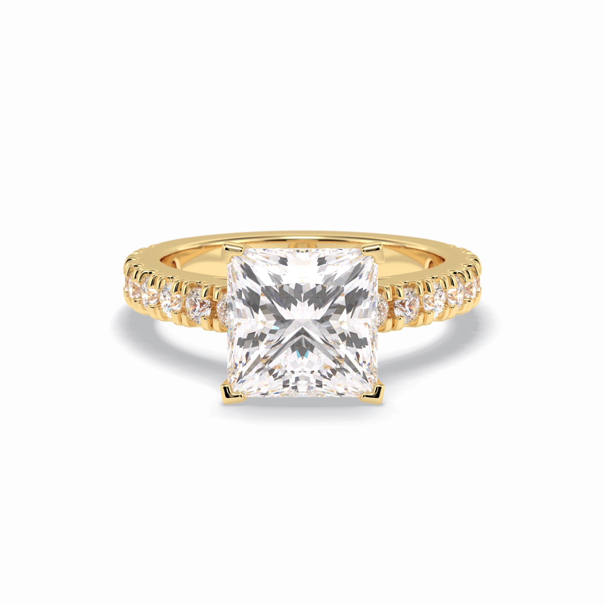 4.0 CT Princess Cut Pave Style Moissanite Engagement Rings