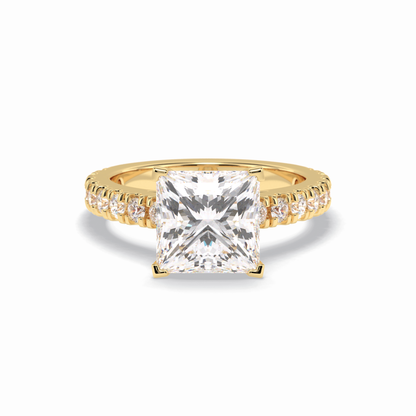 4.0 CT Princess Cut Pave Style Moissanite Engagement Rings