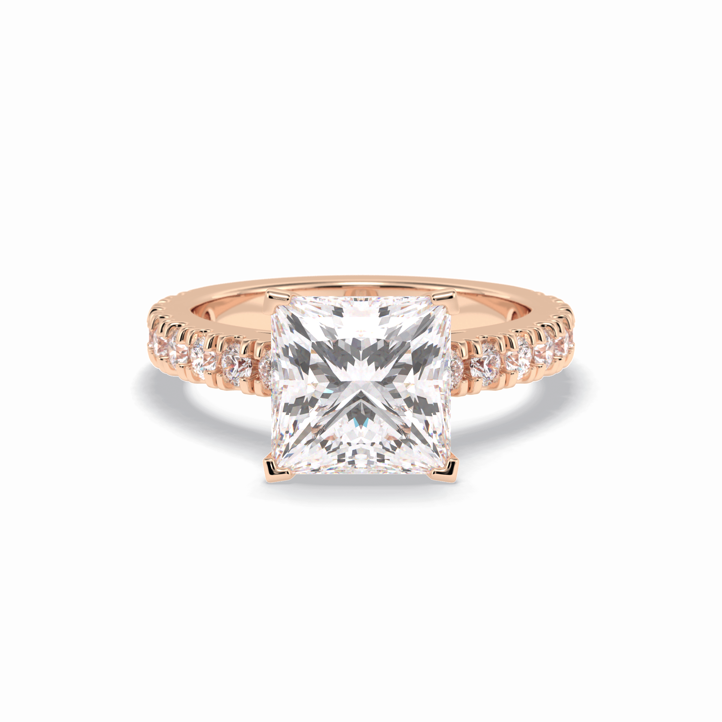 4.0 CT Princess Cut Pave Style Moissanite Engagement Rings