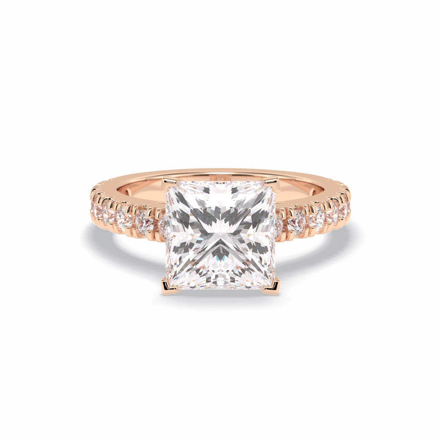 4.0 CT Princess Cut Pave Style Moissanite Engagement Rings