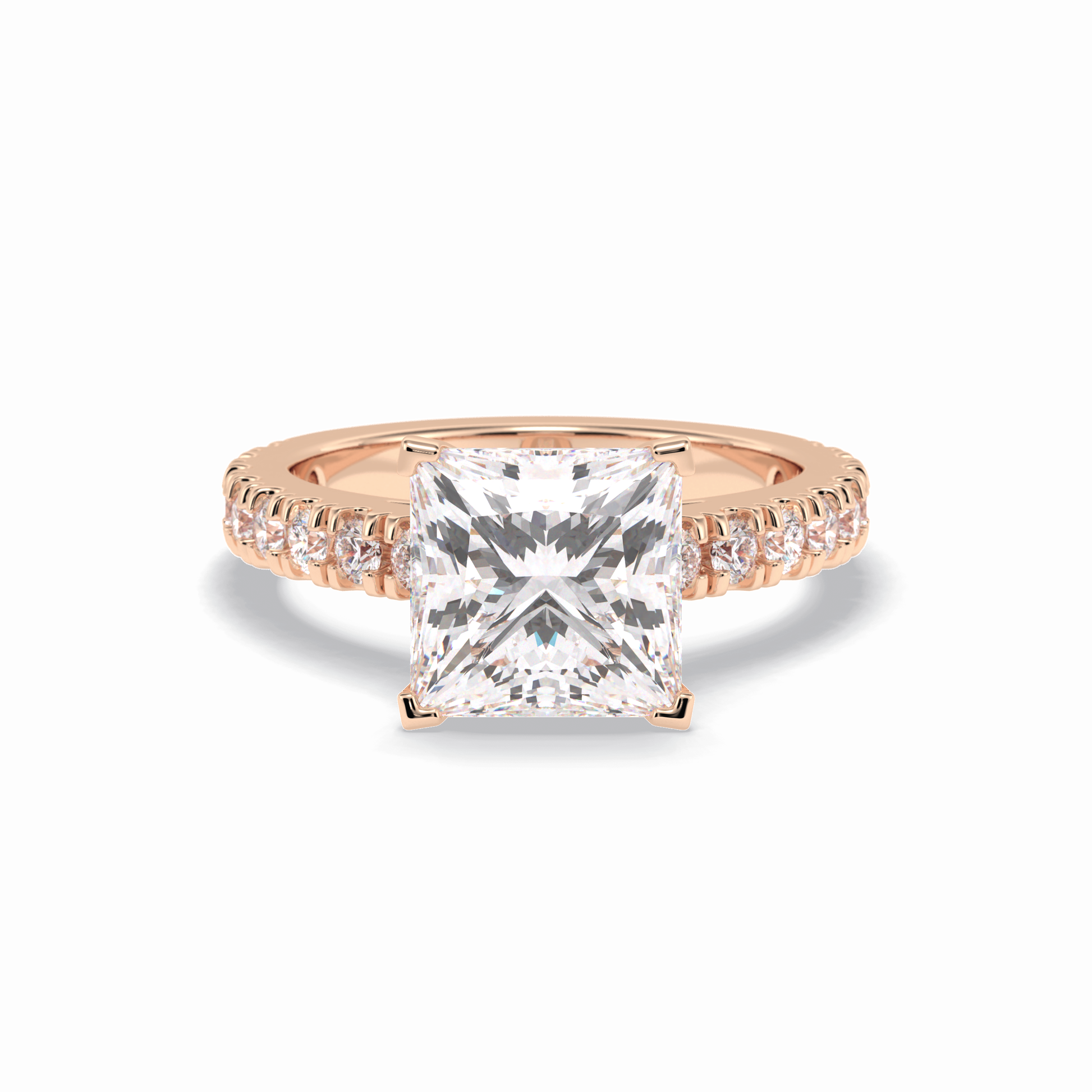 4.0 CT Princess Cut Pave Style Moissanite Engagement Rings