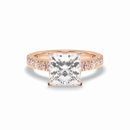4.0 CT Princess Cut Pave Style Moissanite Engagement Rings