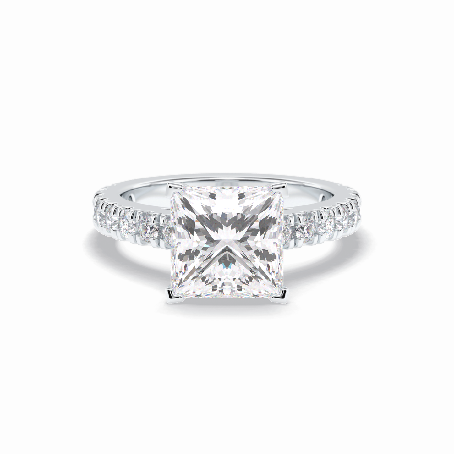 4.0 CT Princess Cut Pave Style Moissanite Engagement Rings
