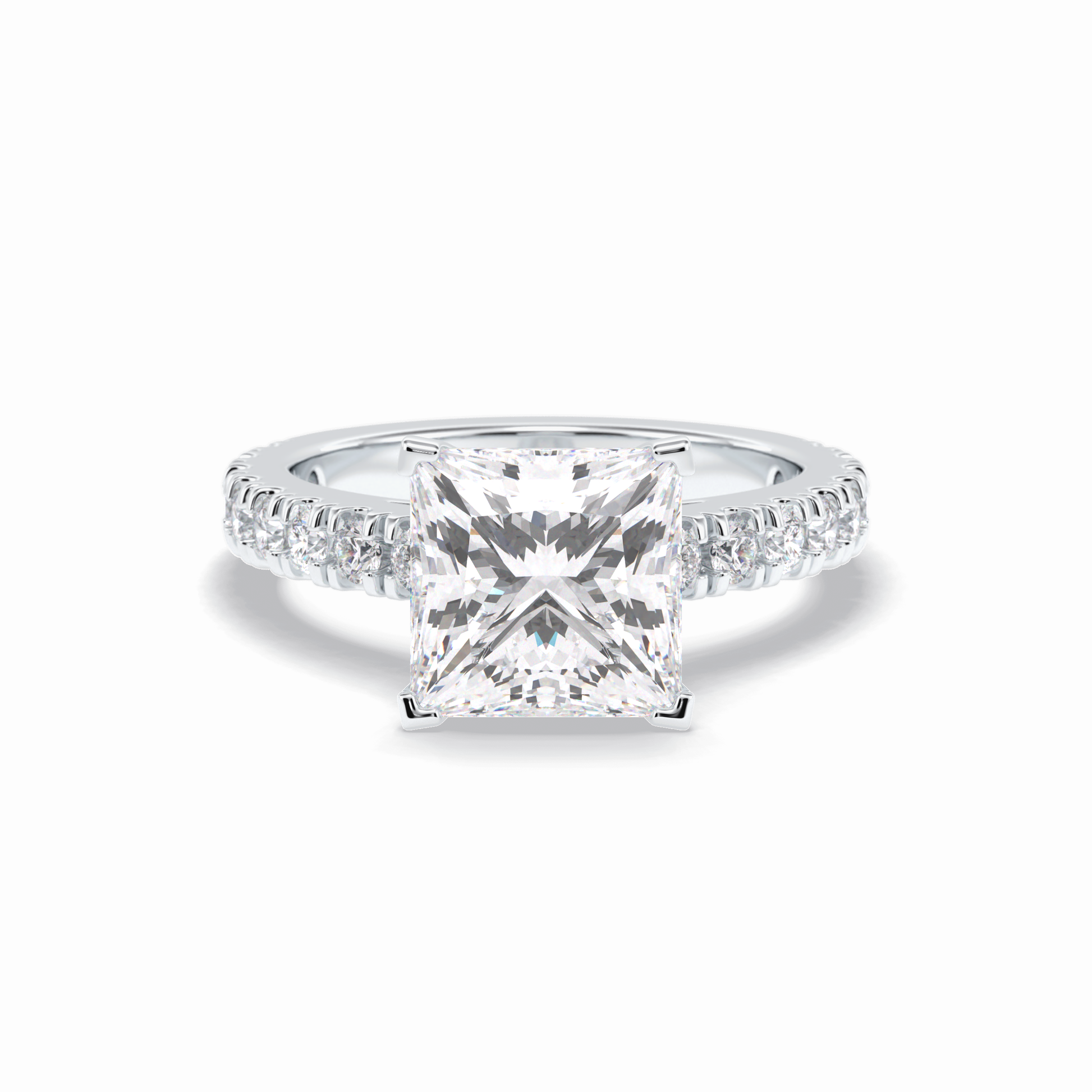 4.0 CT Princess Cut Pave Style Moissanite Engagement Rings
