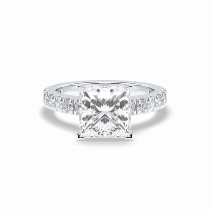 4.0 CT Princess Cut Pave Style Moissanite Engagement Rings