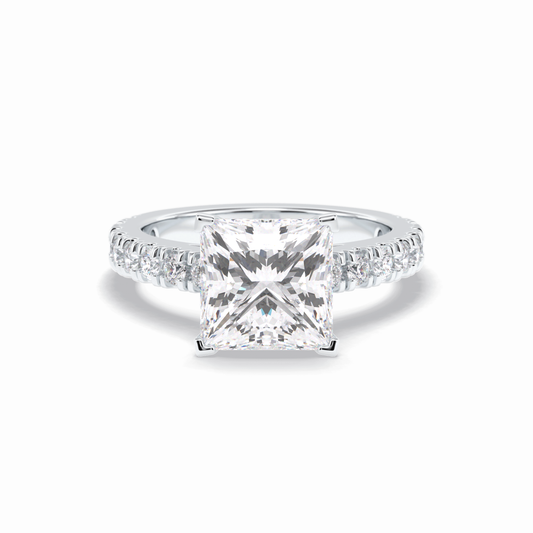 4.0 CT Princess Cut Pave Style Moissanite Engagement Rings