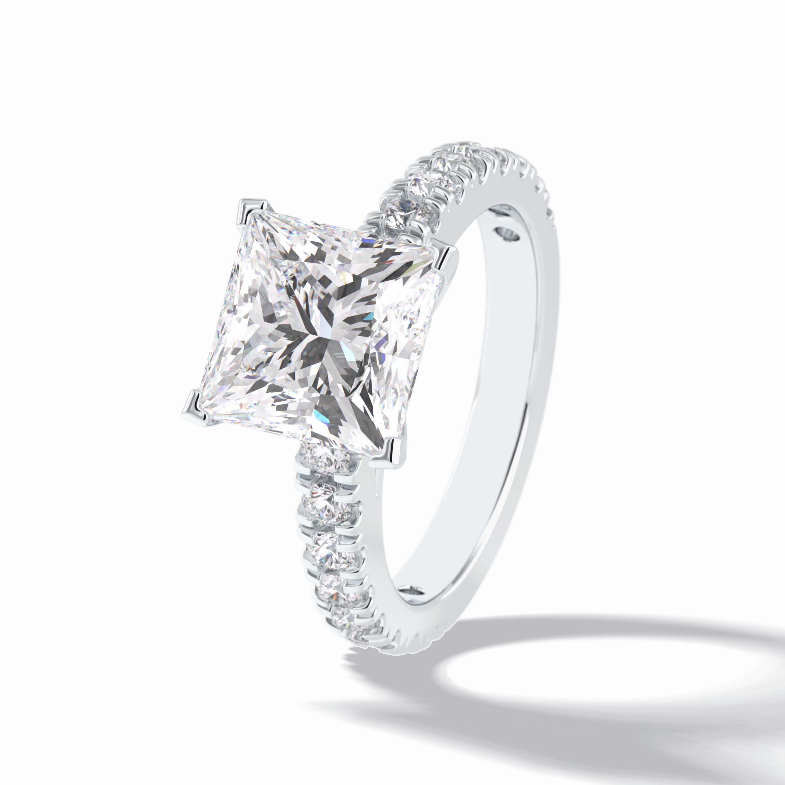4.0 CT Princess Cut Pave Style Moissanite Engagement Rings