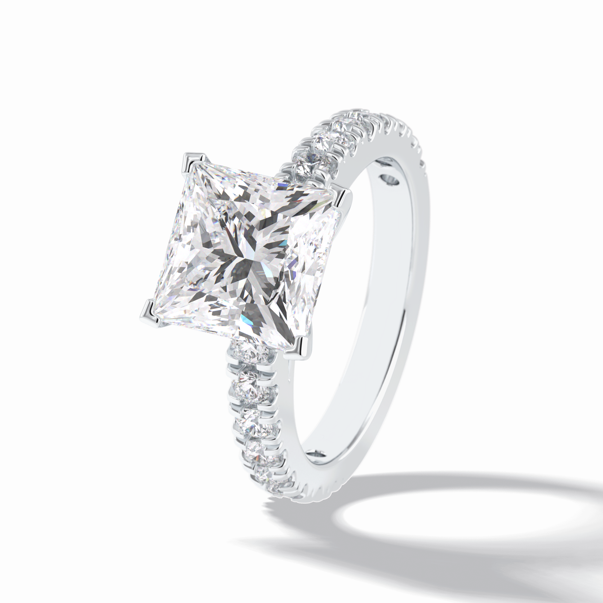4.0 CT Princess Cut Pave Style Moissanite Engagement Rings