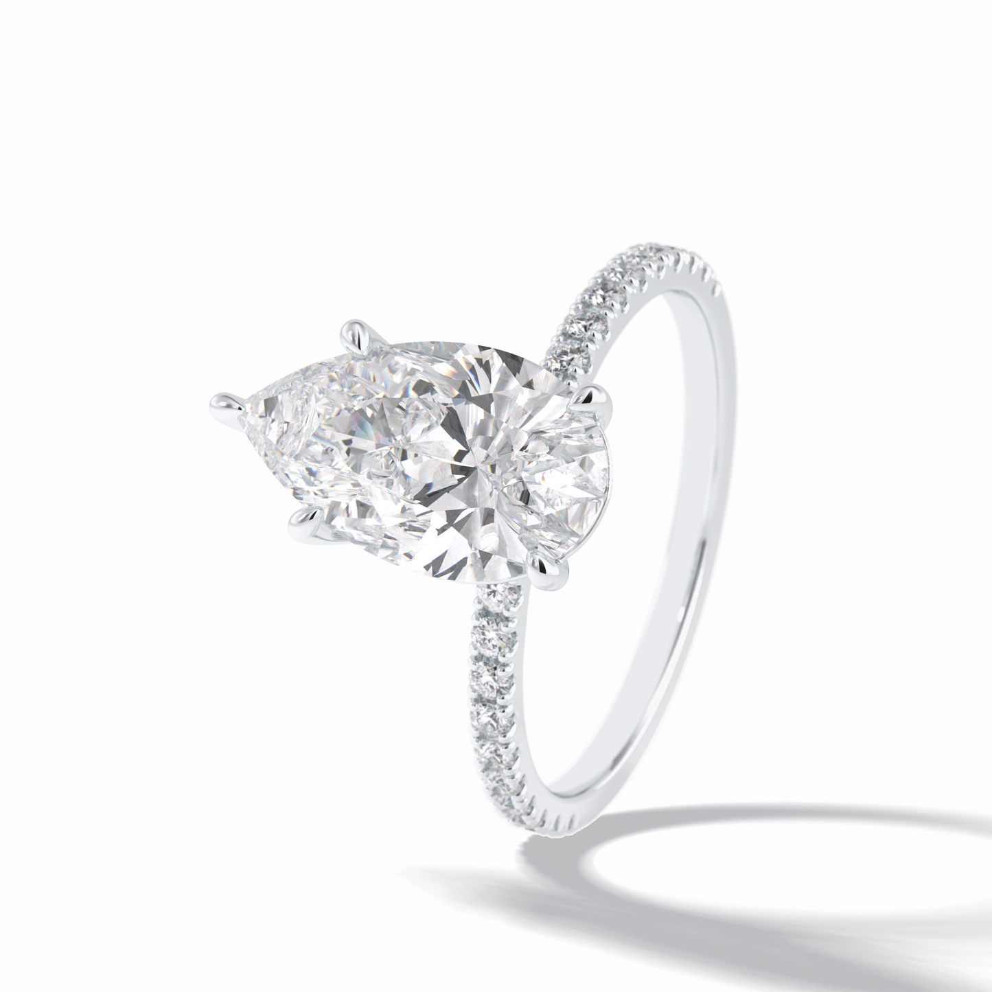 2.5 CT Pear Cut Pave Style Moissanite Engagement Rings