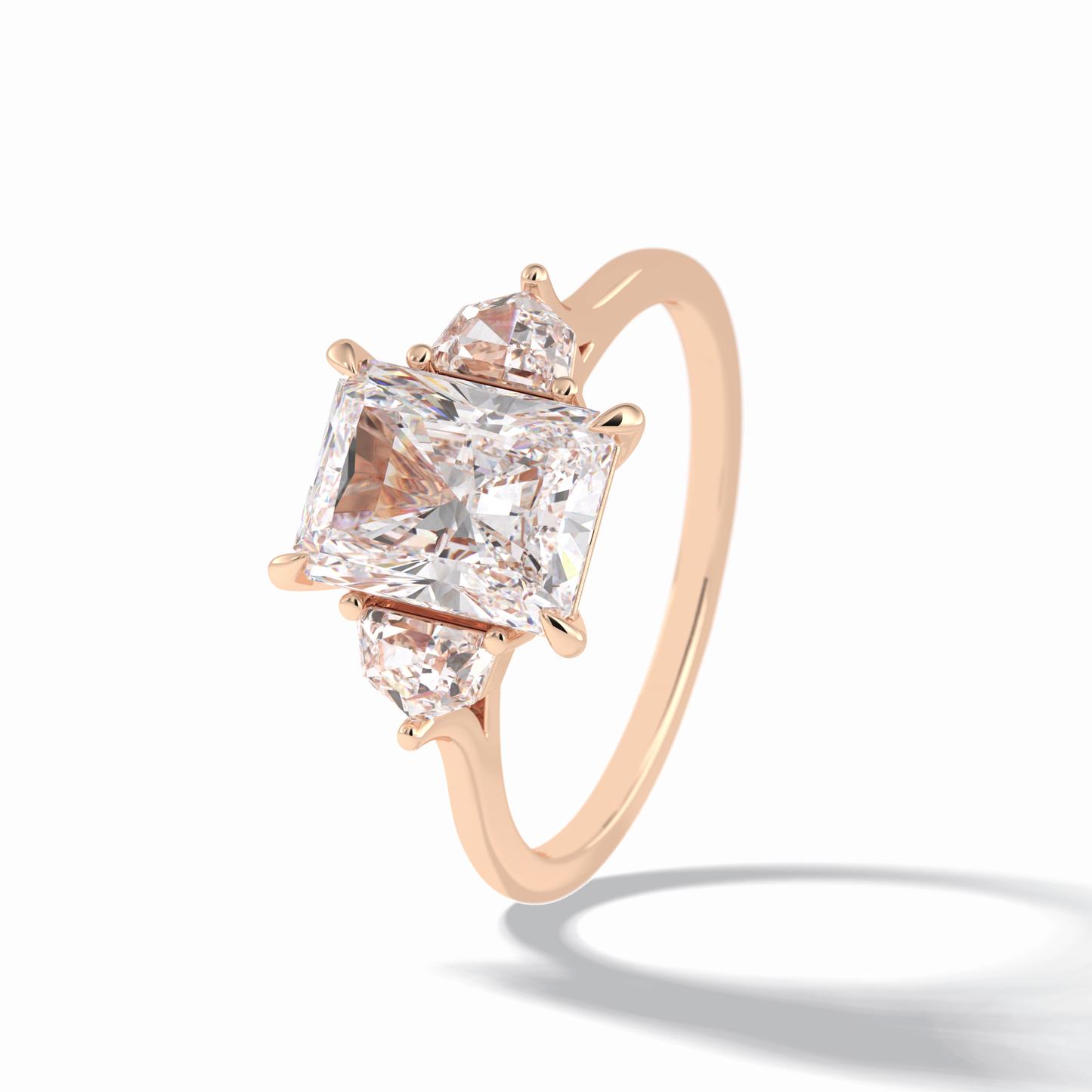 2.5 CT Radiant Cut Three Stones Style Moissanite Engagement Rings