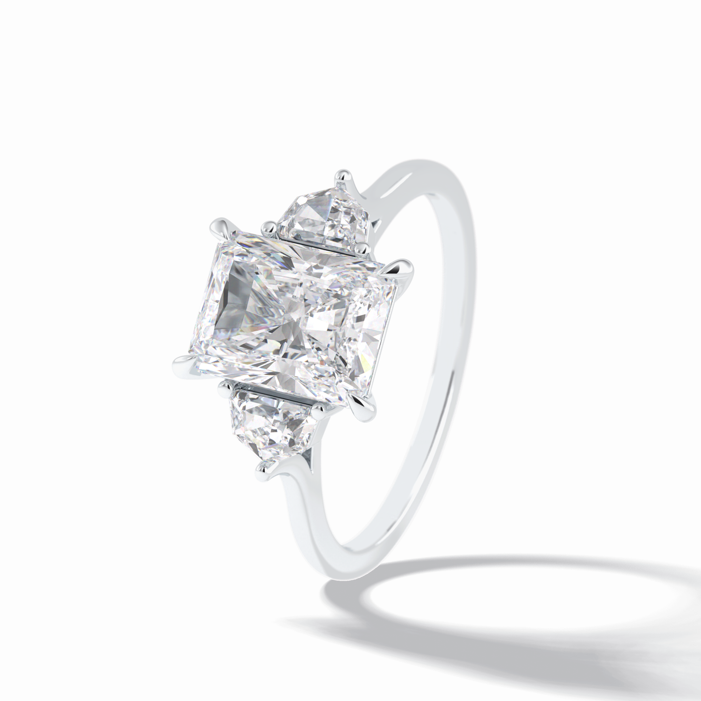 2.5 CT Radiant Cut Three Stones Style Moissanite Engagement Rings