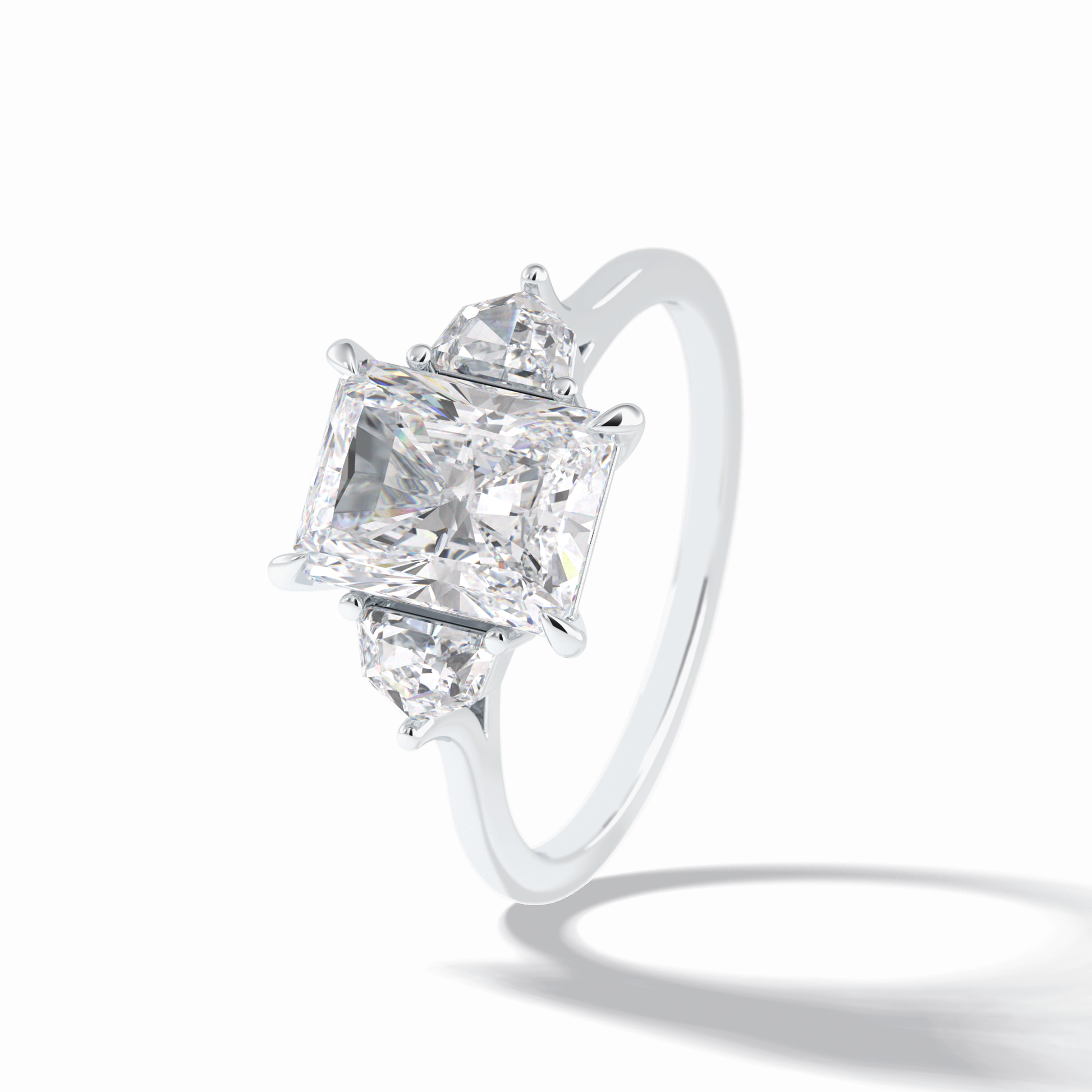 2.5 CT Radiant Cut Three Stones Style Moissanite Engagement Rings
