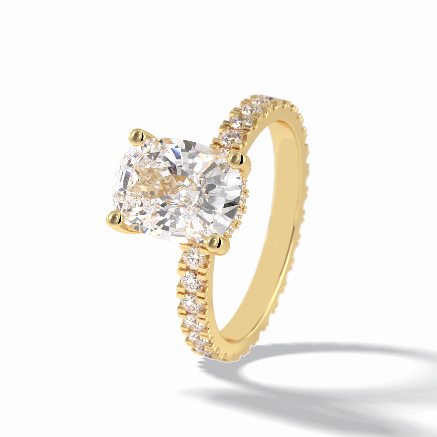 3.0 CT Cushion Cut Hidden Halo & Pave Style Moissanite Engagement Rings