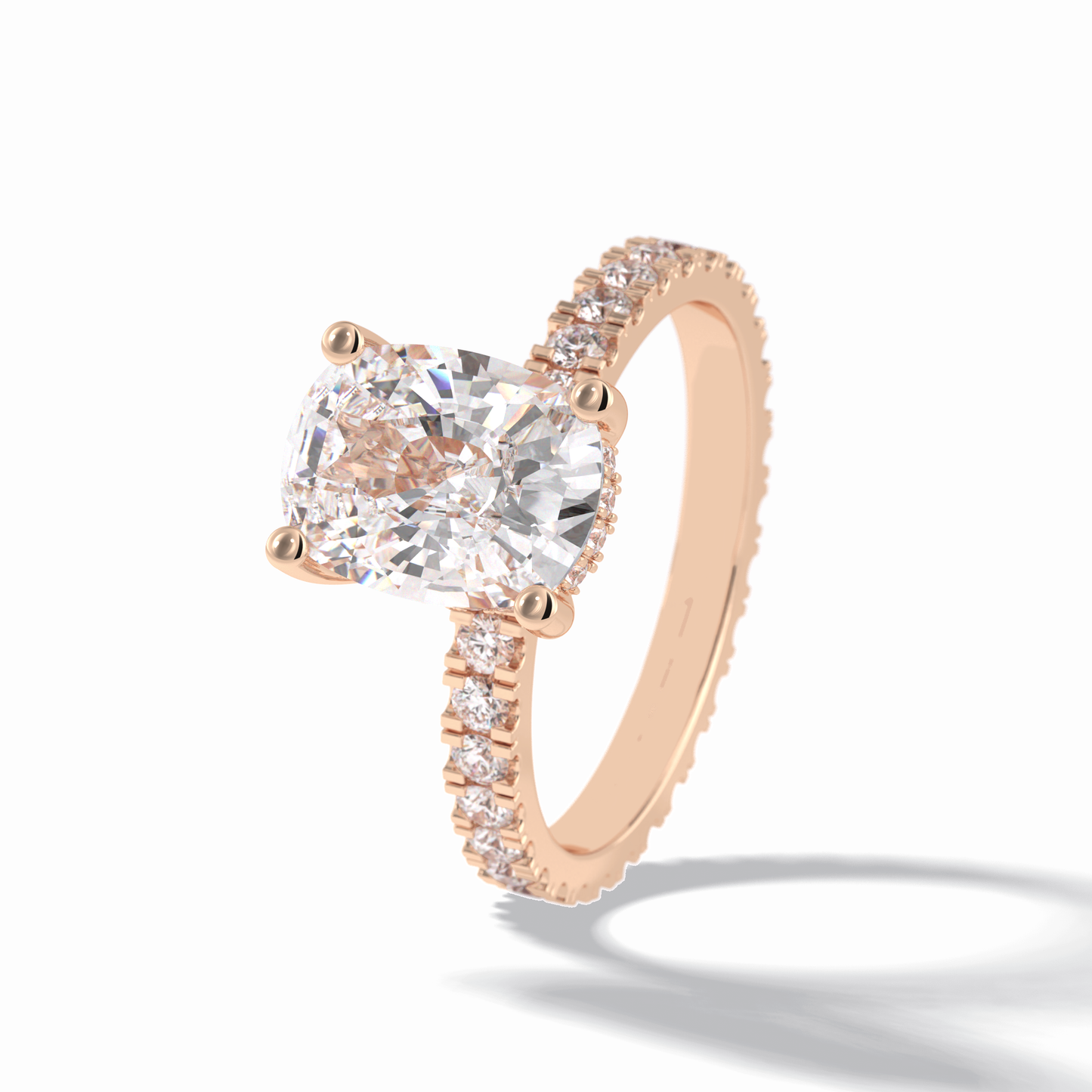 3.0 CT Cushion Cut Hidden Halo & Pave Style Moissanite Engagement Rings