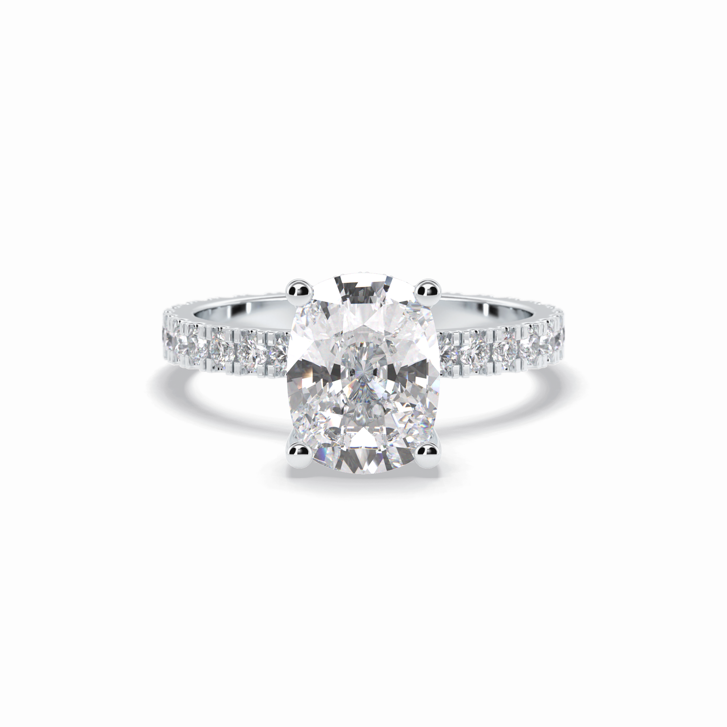 3.0 CT Cushion Cut Hidden Halo & Pave Style Moissanite Engagement Rings