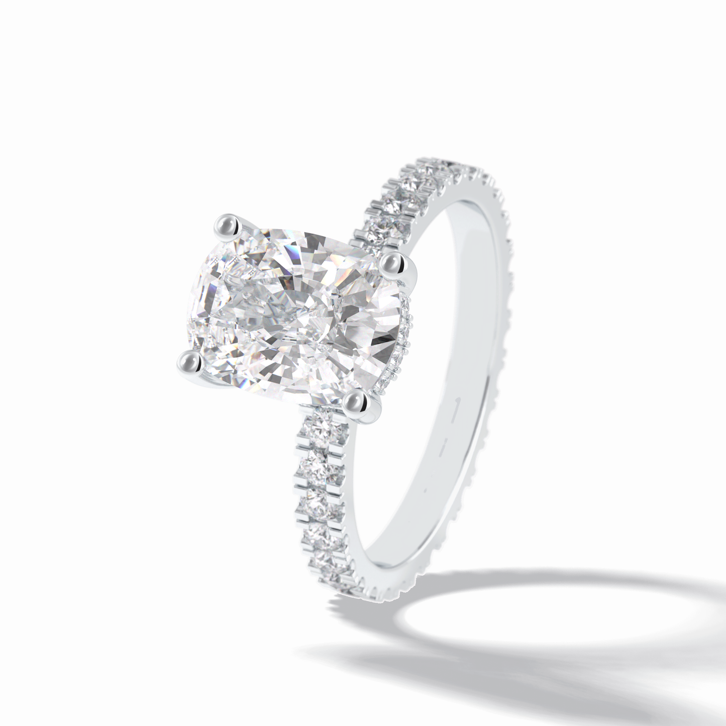 3.0 CT Cushion Cut Hidden Halo & Pave Style Moissanite Engagement Rings