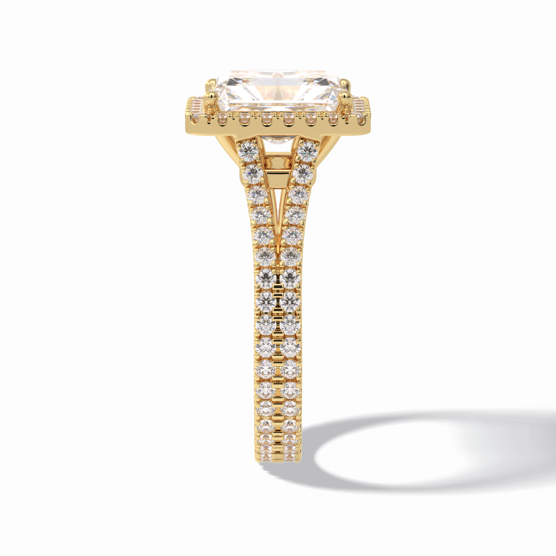 3.05 CT Radiant Cut Halo, Pave & Split Shank Style Moissanite Engagement Rings