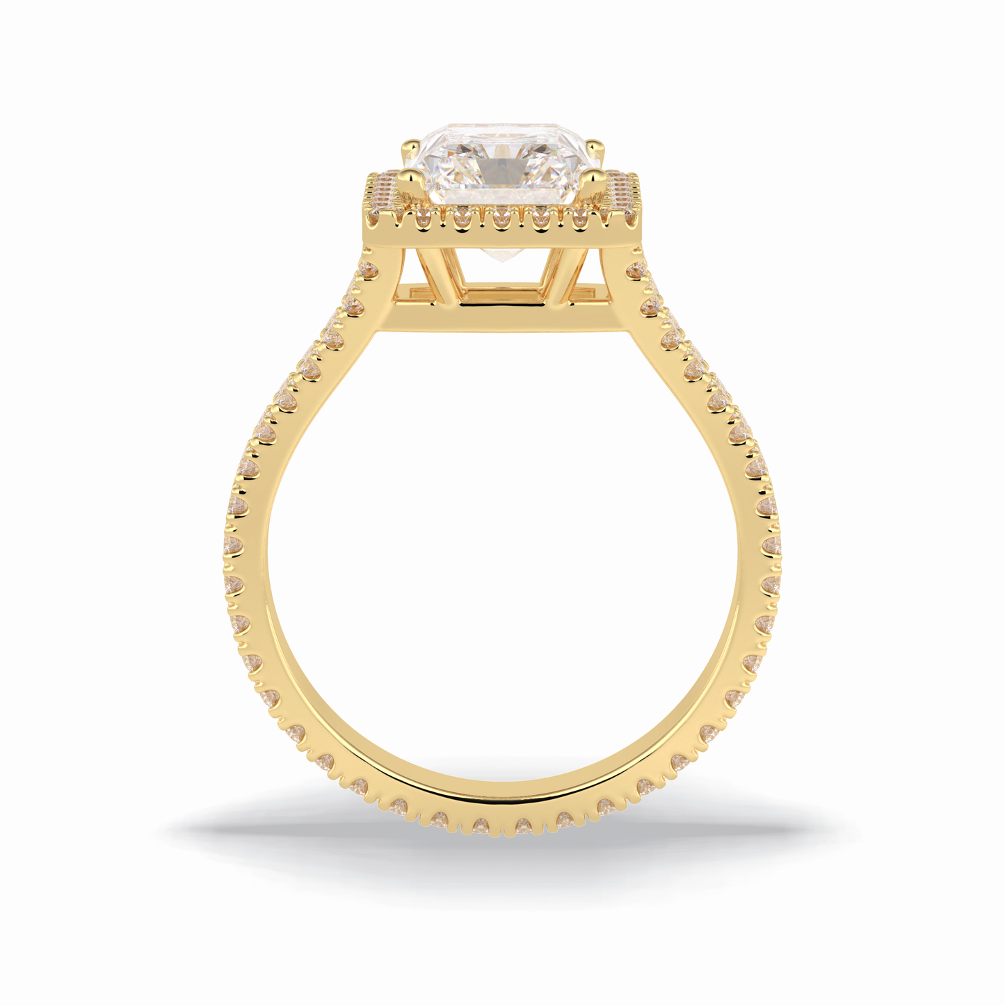 3.05 CT Radiant Cut Halo, Pave & Split Shank Style Moissanite Engagement Rings