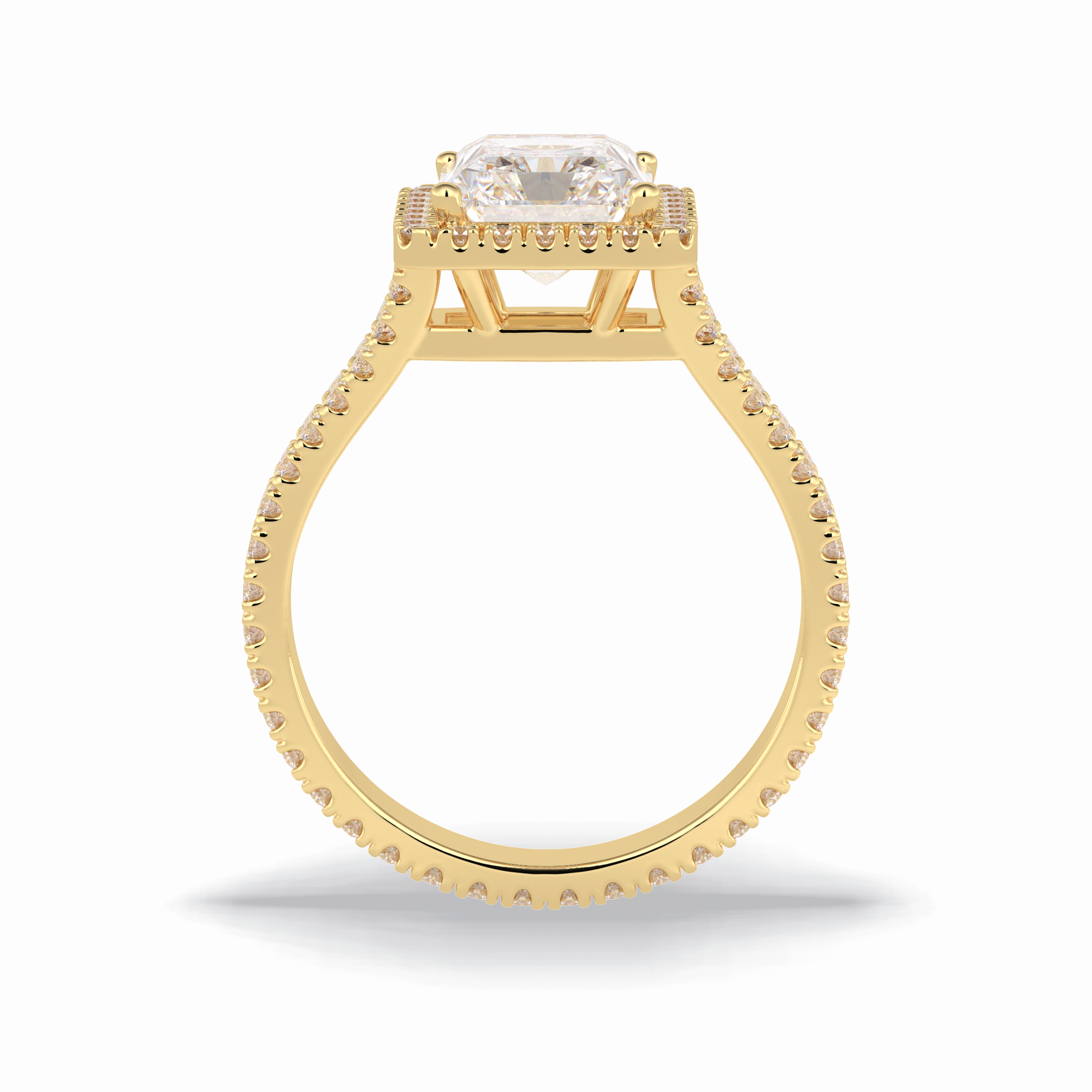 3.05 CT Radiant Cut Halo, Pave & Split Shank Style Moissanite Engagement Rings