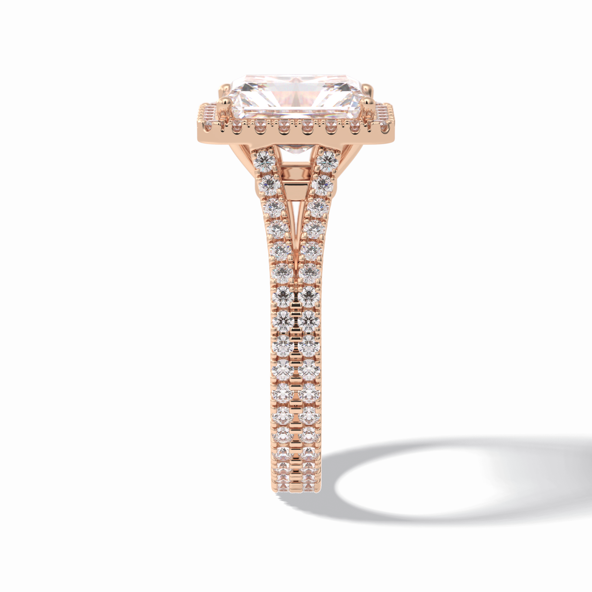 3.05 CT Radiant Cut Halo, Pave & Split Shank Style Moissanite Engagement Rings