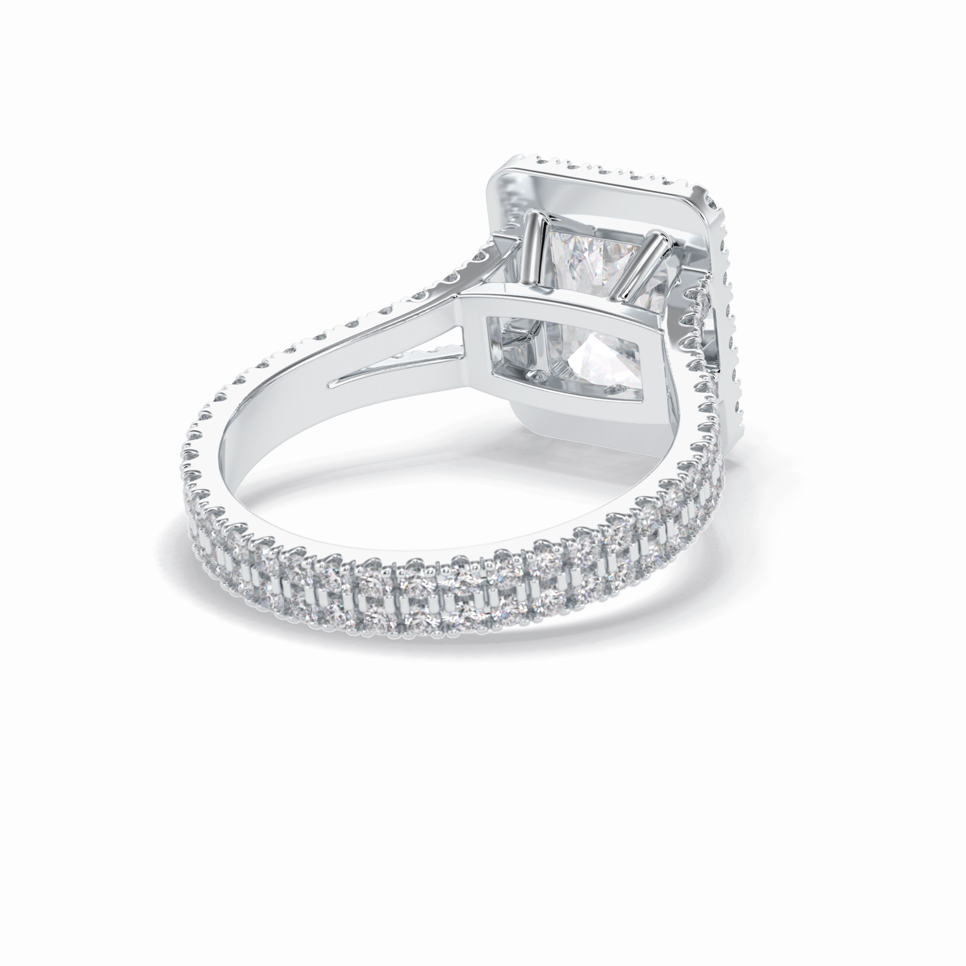 3.05 CT Radiant Cut Halo, Pave & Split Shank Style Moissanite Engagement Rings
