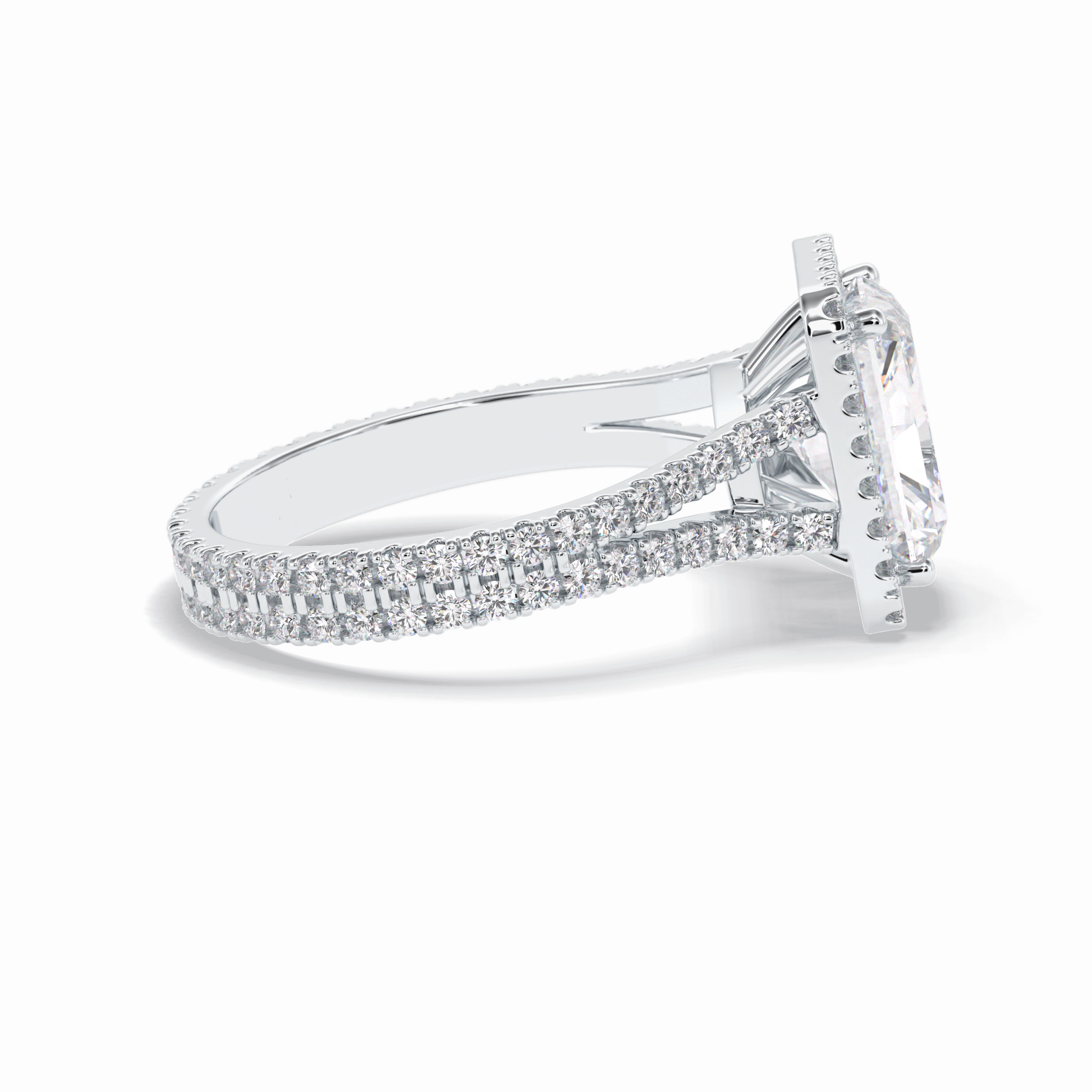 3.05 CT Radiant Cut Halo, Pave & Split Shank Style Moissanite Engagement Rings