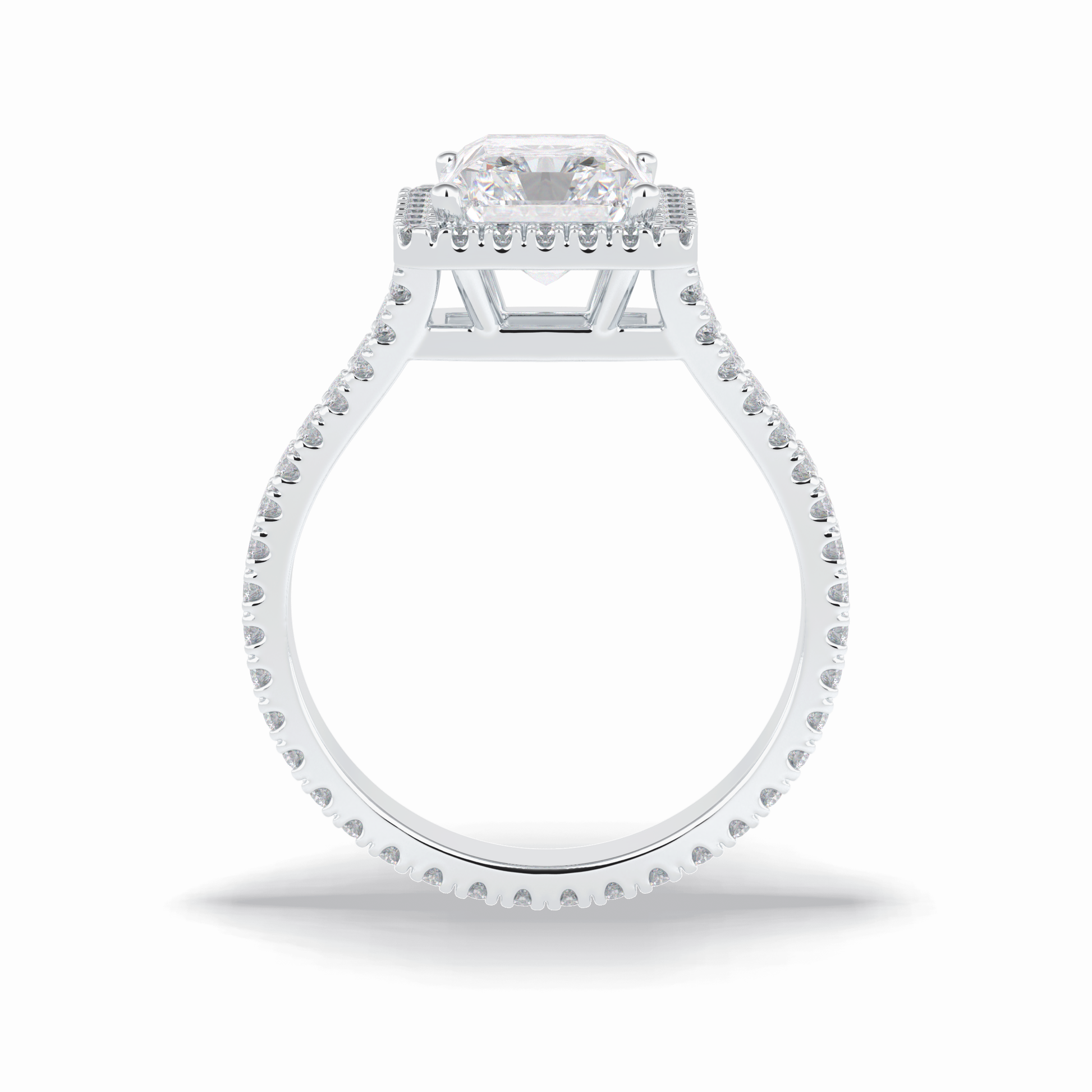3.05 CT Radiant Cut Halo, Pave & Split Shank Style Moissanite Engagement Rings
