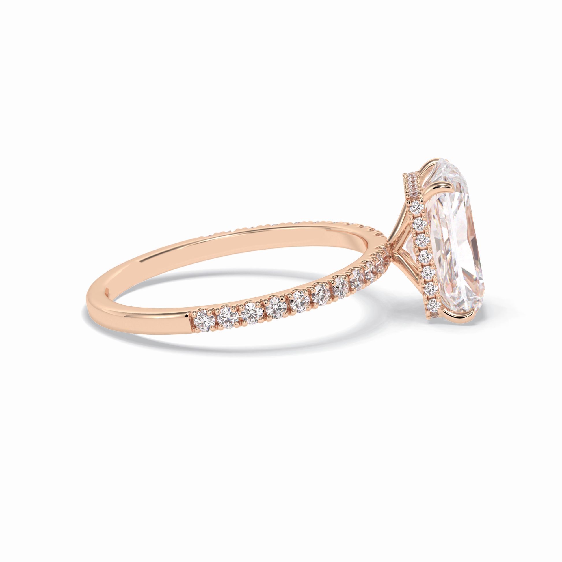 3.0 CT Radiant Cut Pave & Hidden Halo Style Moissanite Engagement Rings