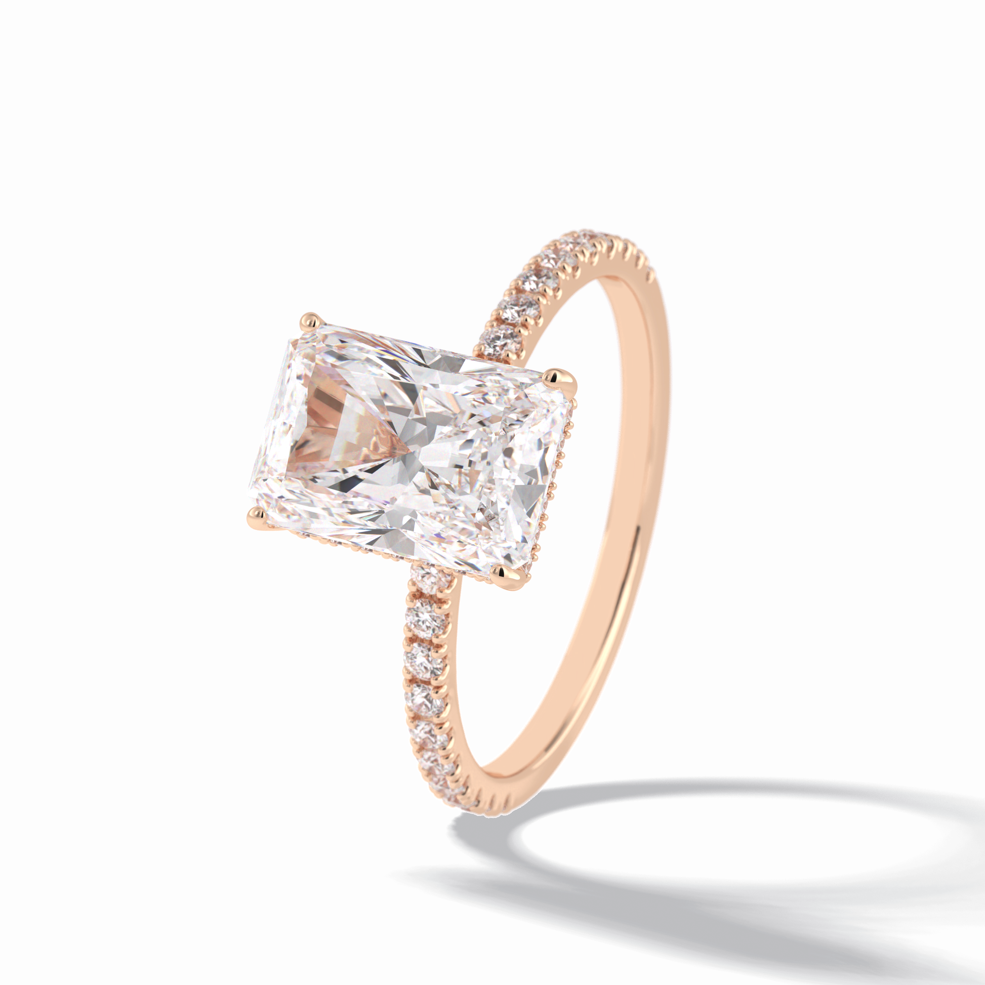 3.0 CT Radiant Cut Pave & Hidden Halo Style Moissanite Engagement Rings