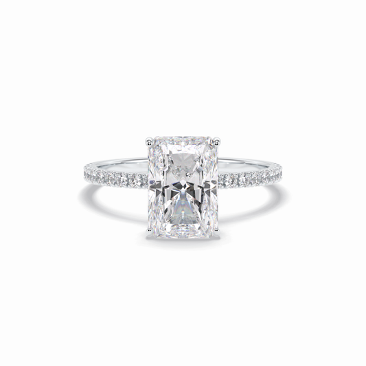 3.0 CT Radiant Cut Pave & Hidden Halo Style Moissanite Engagement Rings