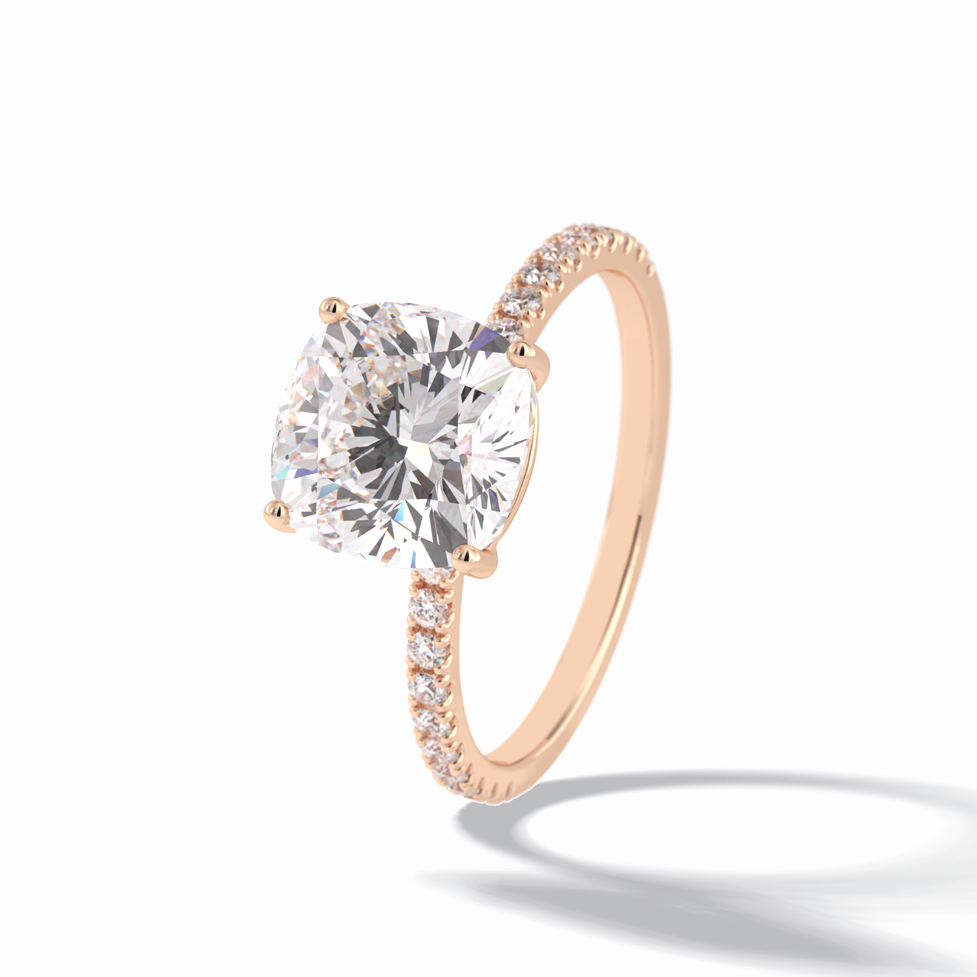 3.05 CT Cushion Cut Pave Style Moissanite Engagement Rings