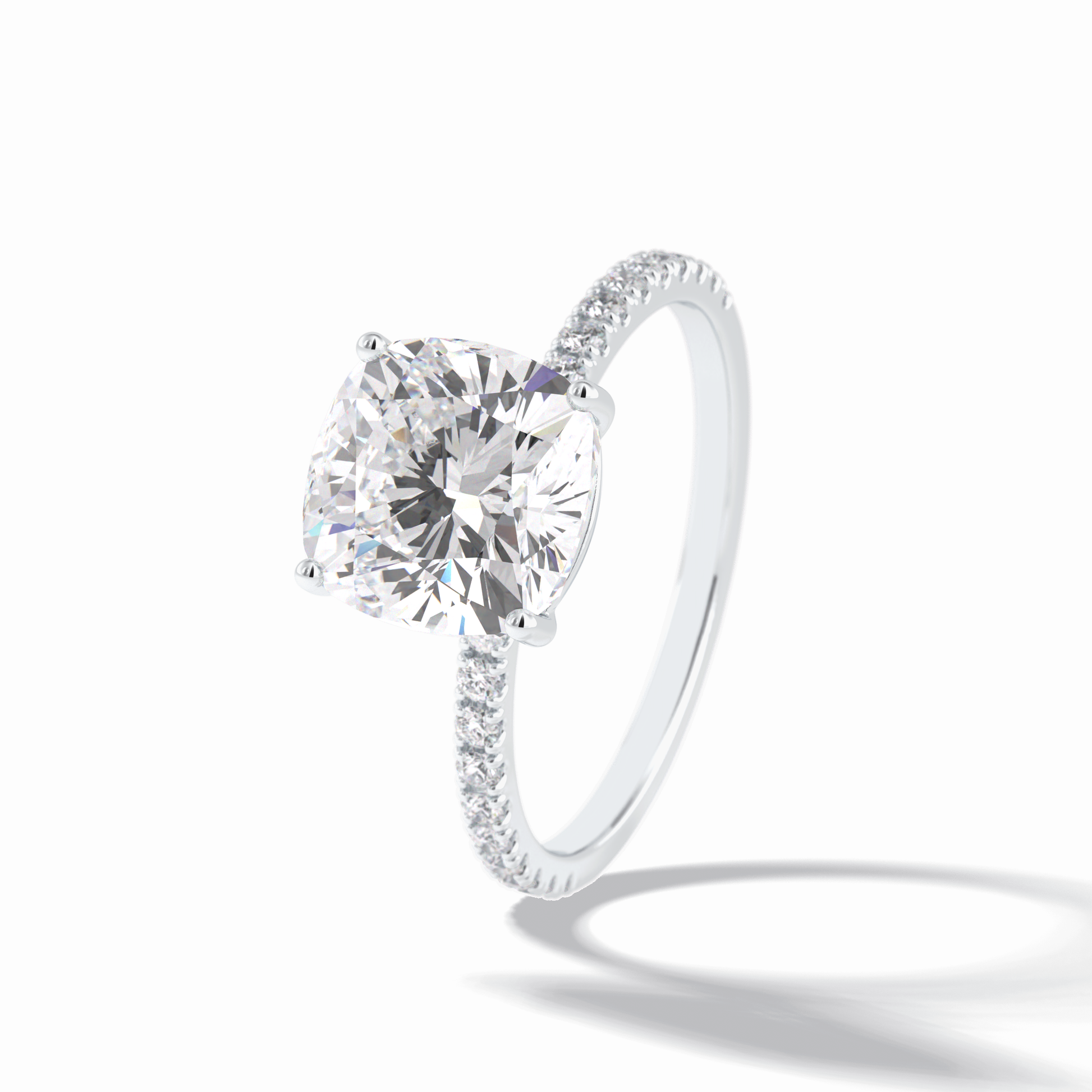 3.05 CT Cushion Cut Pave Style Moissanite Engagement Rings