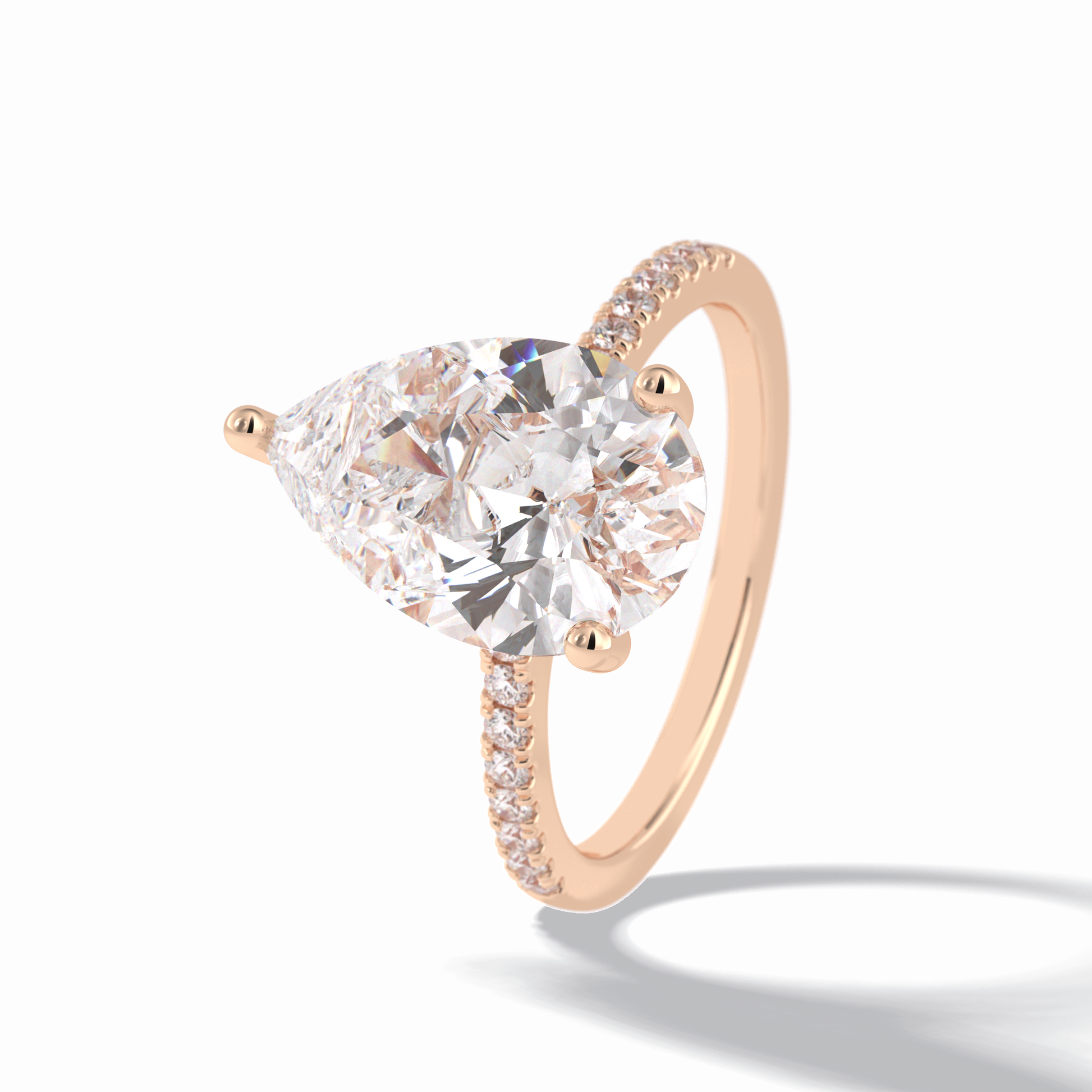 3.5 CT Pear Cut Pave & Hidden Halo Style Moissanite Engagement Rings