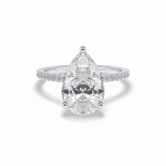 3.5 CT Pear Cut Pave & Hidden Halo Style Moissanite Engagement Rings