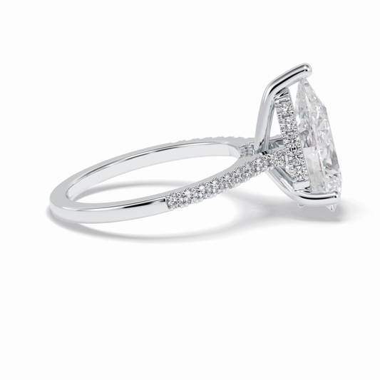 3.5 CT Pear Cut Pave & Hidden Halo Style Moissanite Engagement Rings
