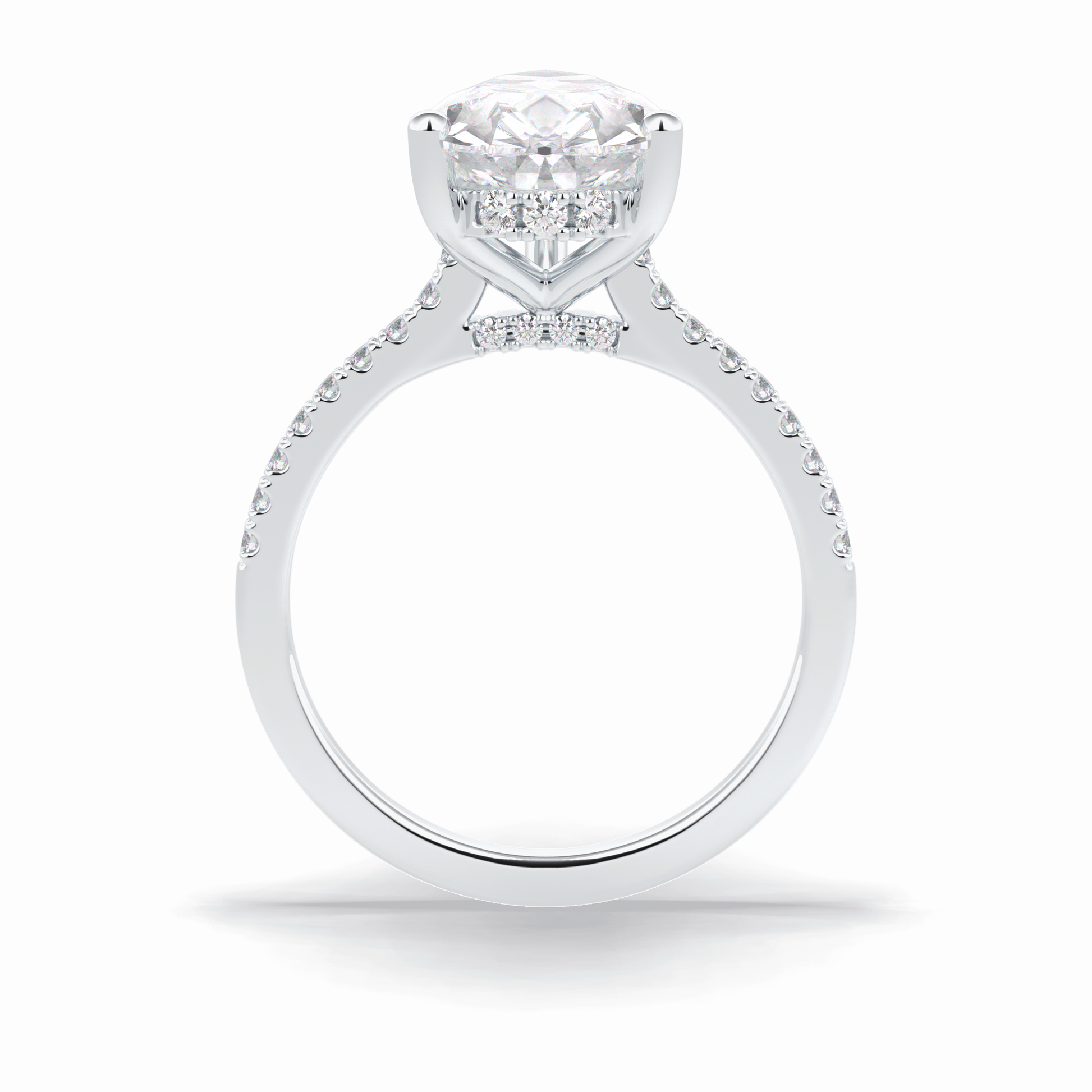 3.5 CT Pear Cut Pave & Hidden Halo Style Moissanite Engagement Rings