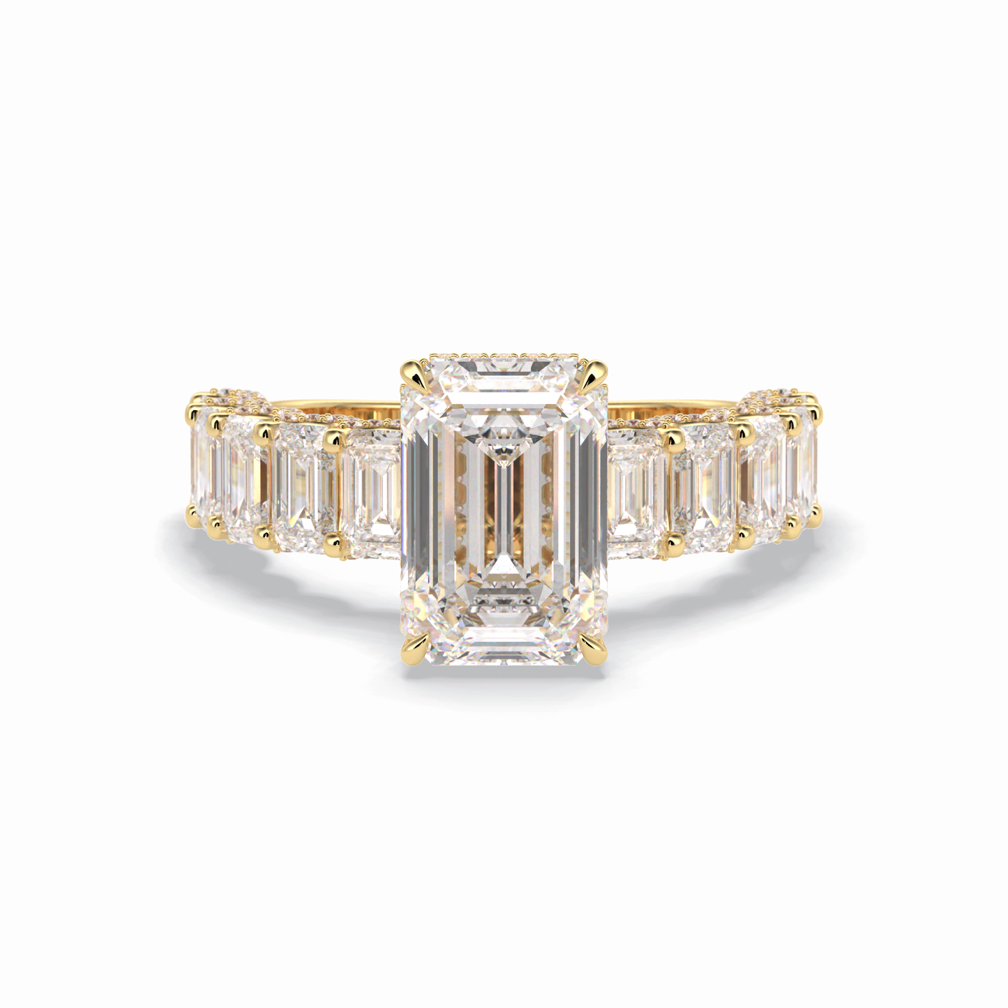 3.0 CT Emerald Cut Pave Style Moissanite Engagement Rings