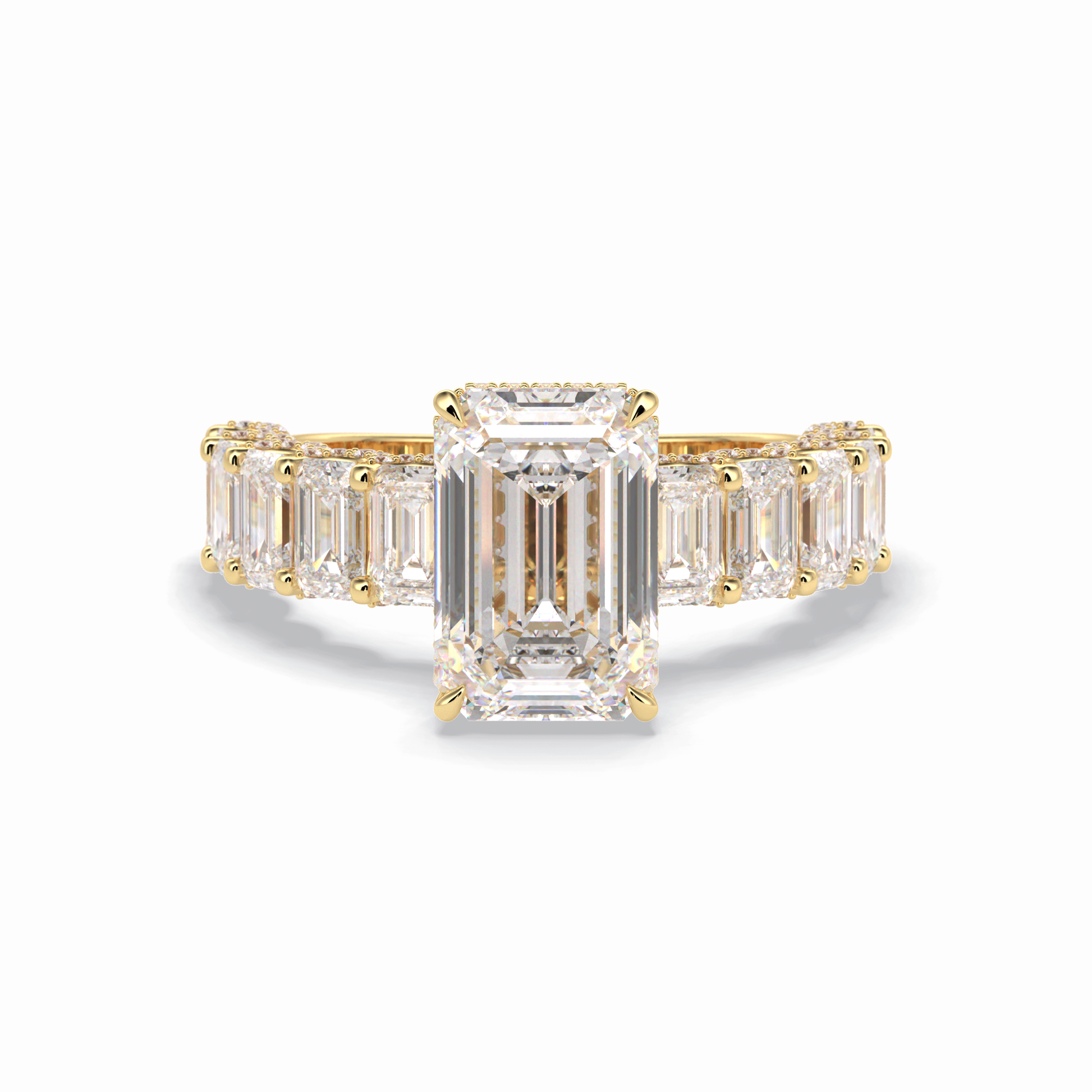 3.0 CT Emerald Cut Pave Style Moissanite Engagement Rings
