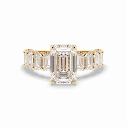 3.0 CT Emerald Cut Pave Style Moissanite Engagement Rings