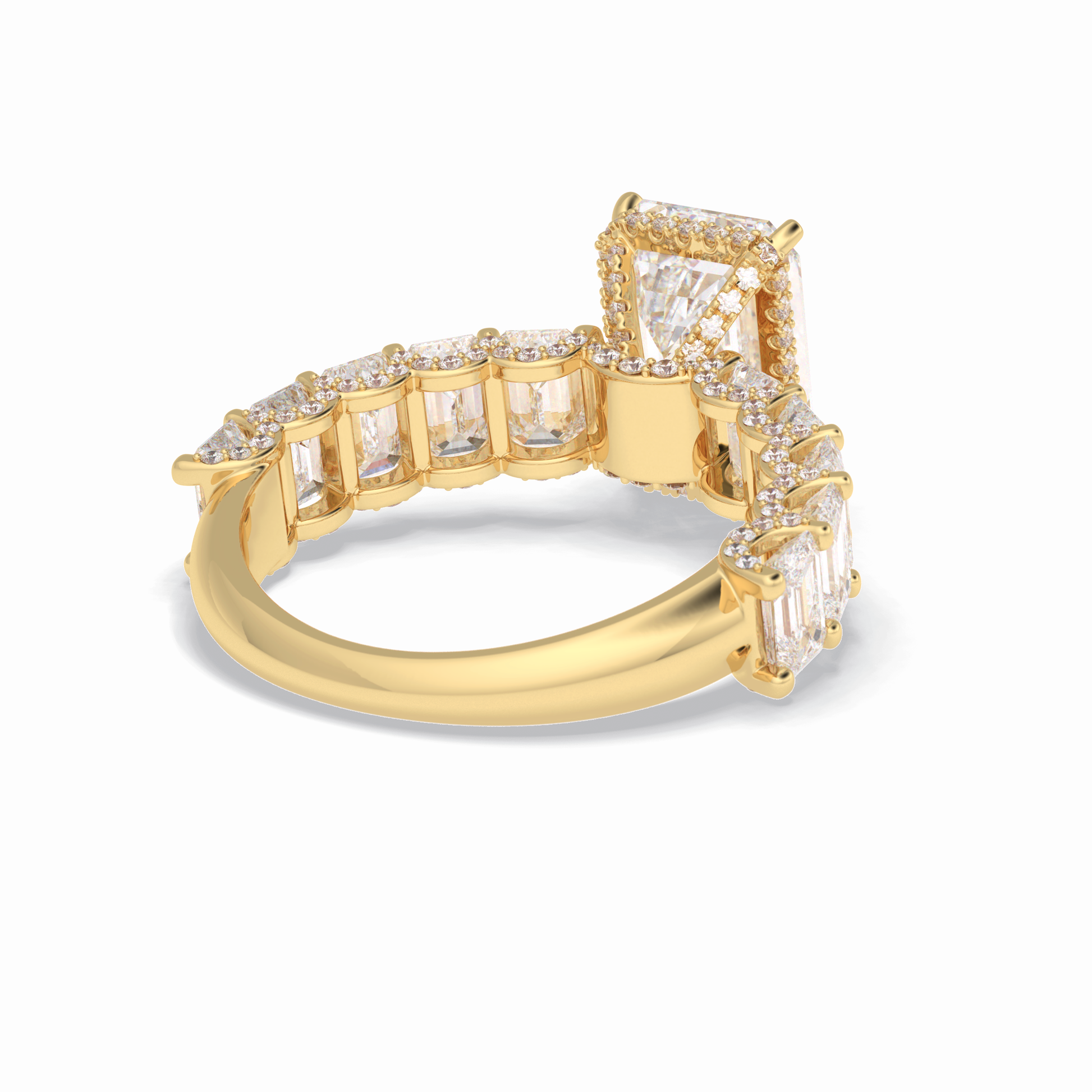 3.0 CT Emerald Cut Pave Style Moissanite Engagement Rings